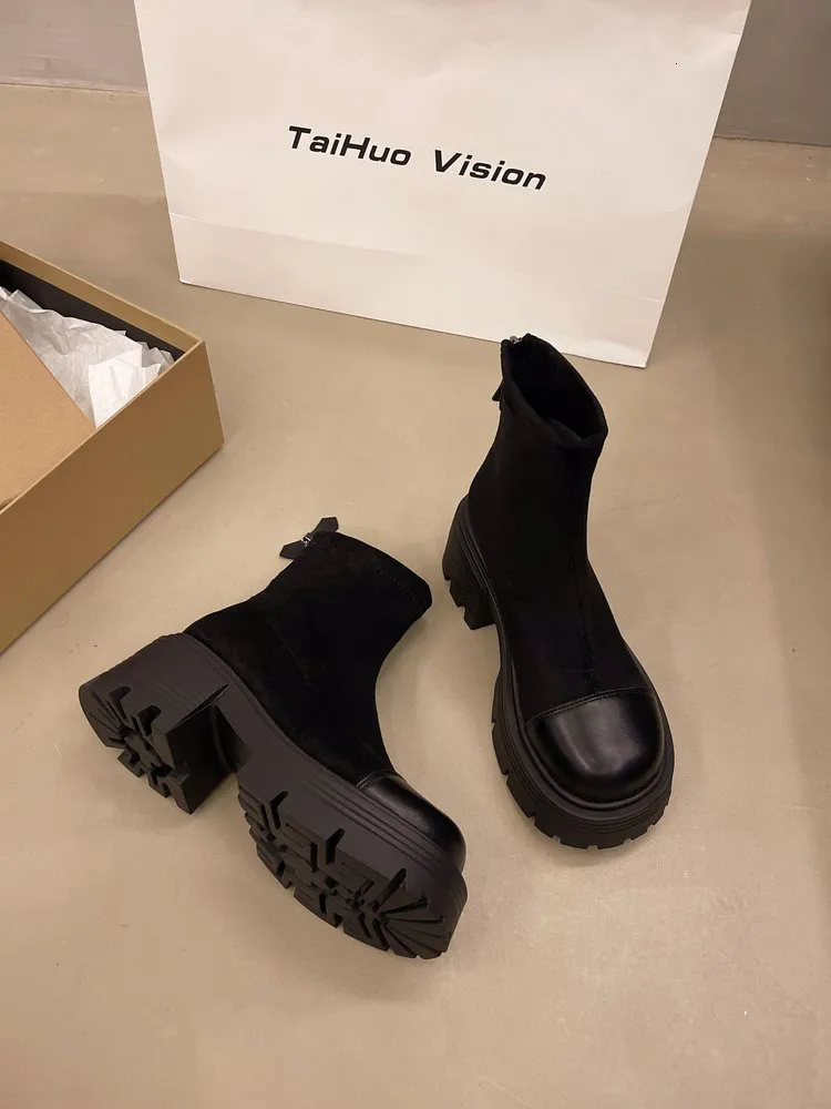 Bottes Martin à plateforme vintage pour femmes, automne 2024, style britannique, nouvelles bottes courtes fines et élastiques, Yangqi Fairy_voghion.com