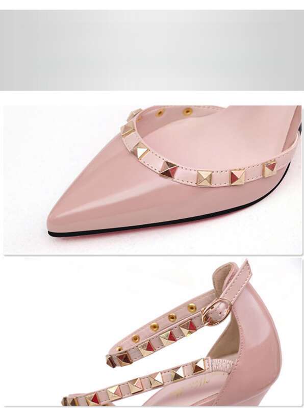 2025 Tacco alto sottile, bocca bassa, borchie appuntite, cinturino cavo_voghion.com