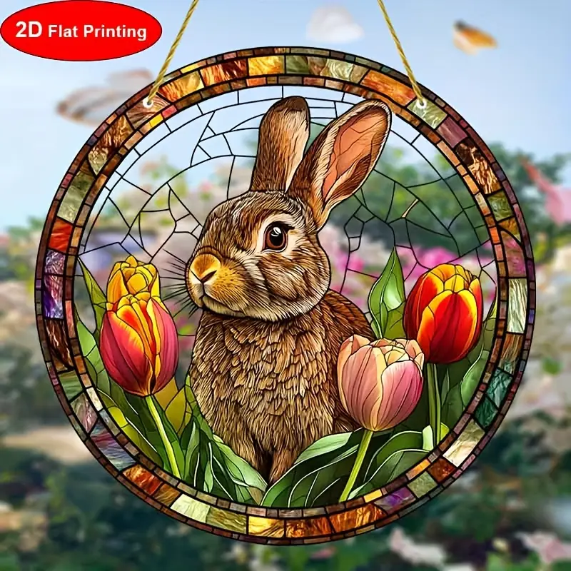 Attrape-soleil lapin lumineux - Art acrylique teinté 9" . Décoration printanière pour les célébrations de Pâques ou le charme de la chambre._voghion.com