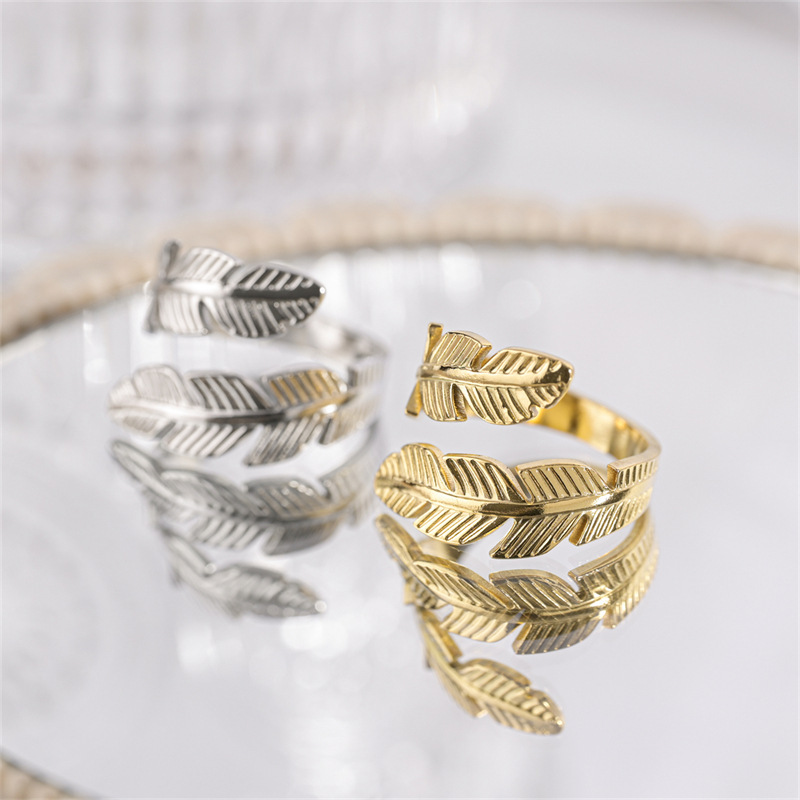 Bague en plumes de mode ouverte en titane et acier, ailes d'ange, style hip hop, bijoux en acier inoxydable