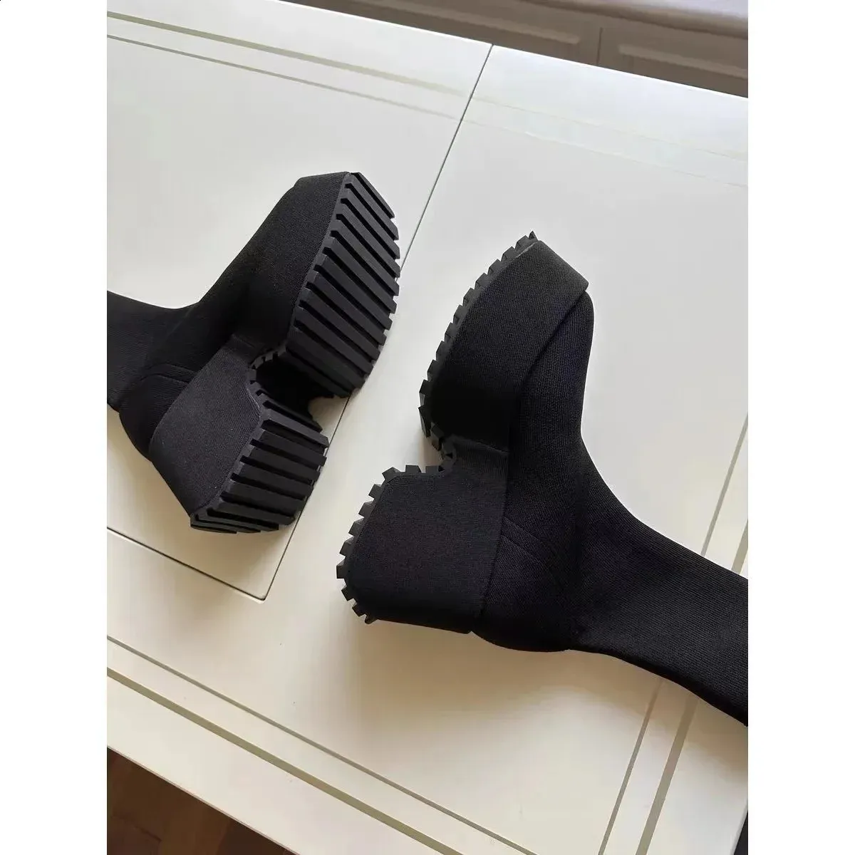 Sock Woman Hided Female Casual Shoes Autumn Wedge Lady Knitting Short Ankle Boots Platform 11 CM 240826_voghion.com
