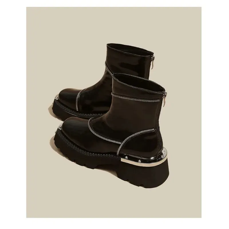 Boots bottines à plateforme style britannique et métal rétro_voghion.com
