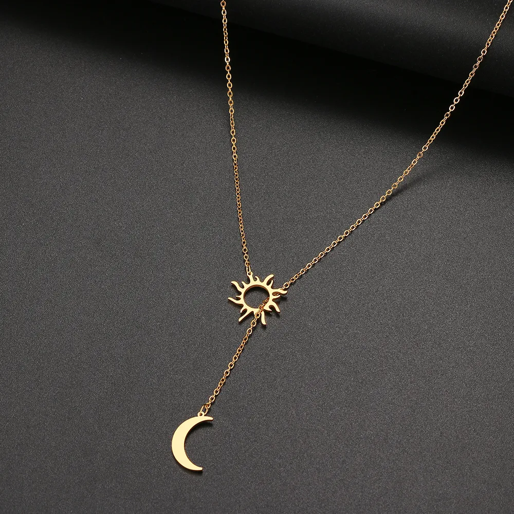 Collana con totem solare e luna in acciaio inossidabile, da donna, alla moda, squisita, estiva, indispensabile per le feste degli amici_voghion.com