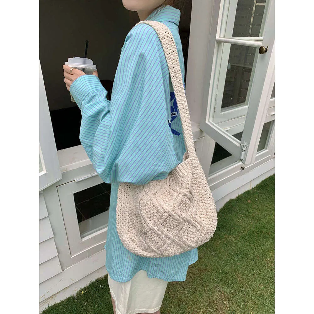 New Knitted Art Crossbody Bags Solid Color Tote Spinach Twist Shoulder Women's Bag_voghion.com