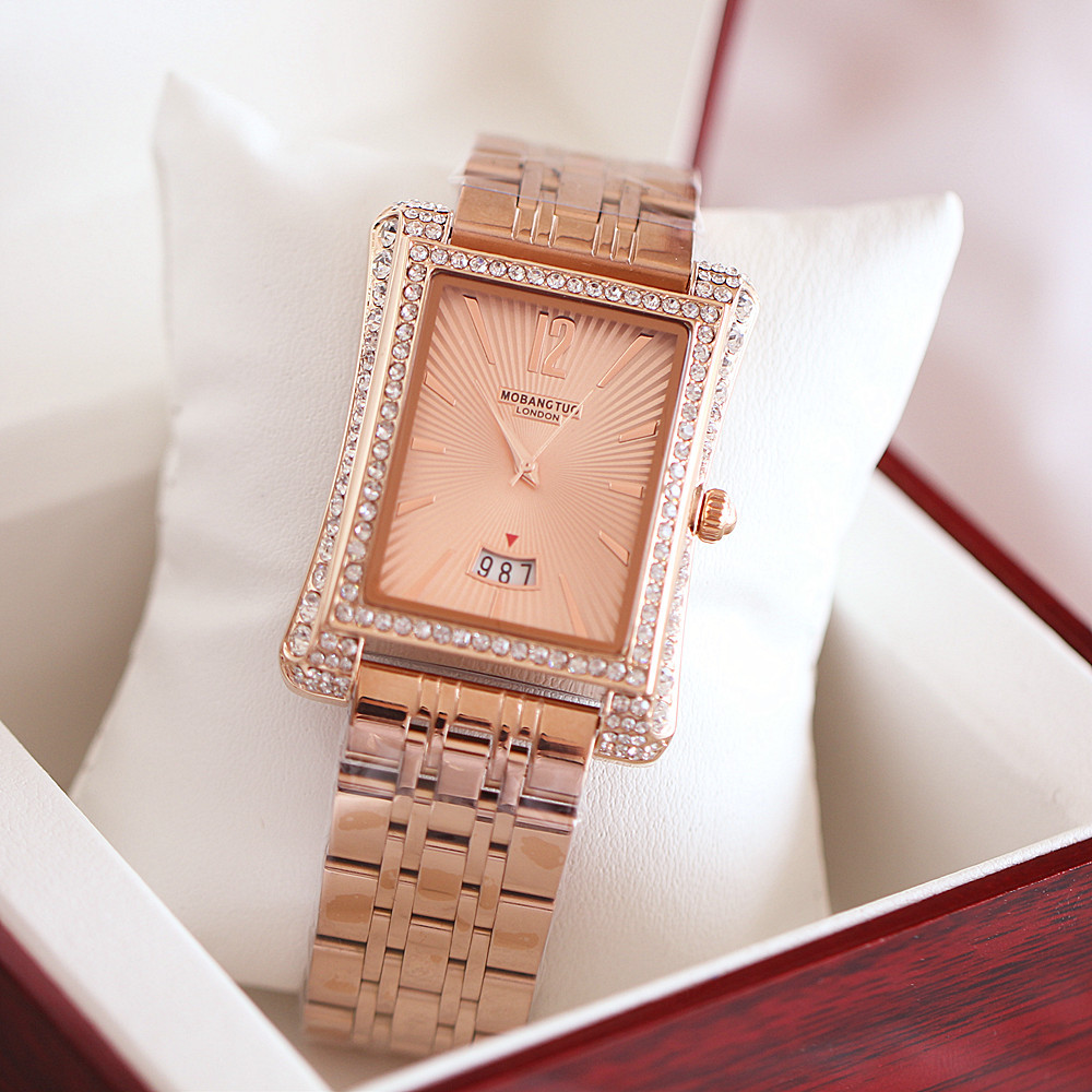 Orologio da donna per coppia, nuovo, alla moda, quadrante quadrato, calendario, cinturino in acciaio di precisione con inserto in diamanti, impermeabile e_voghion.com