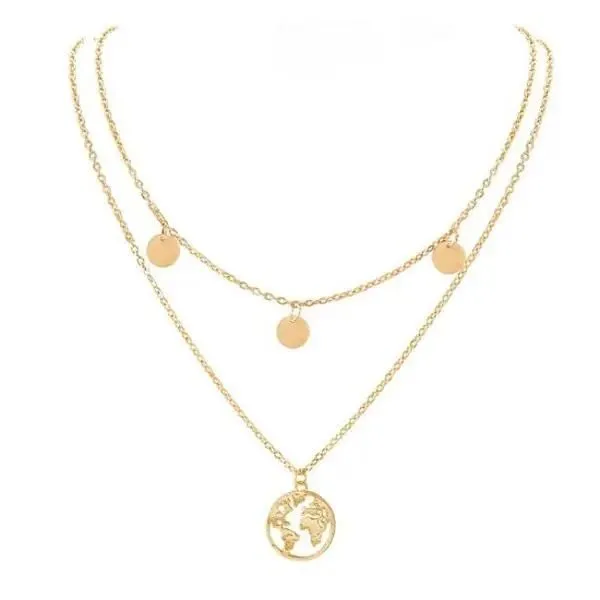 Collar con colgante de mapa del mundo multicapa moda_voghion.com