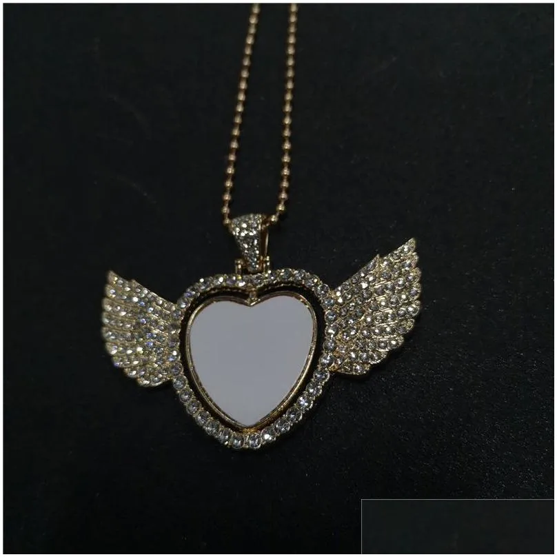 Sublimation Blank Heart Wing Pendant Necklace For Custom Jewelry_voghion.com