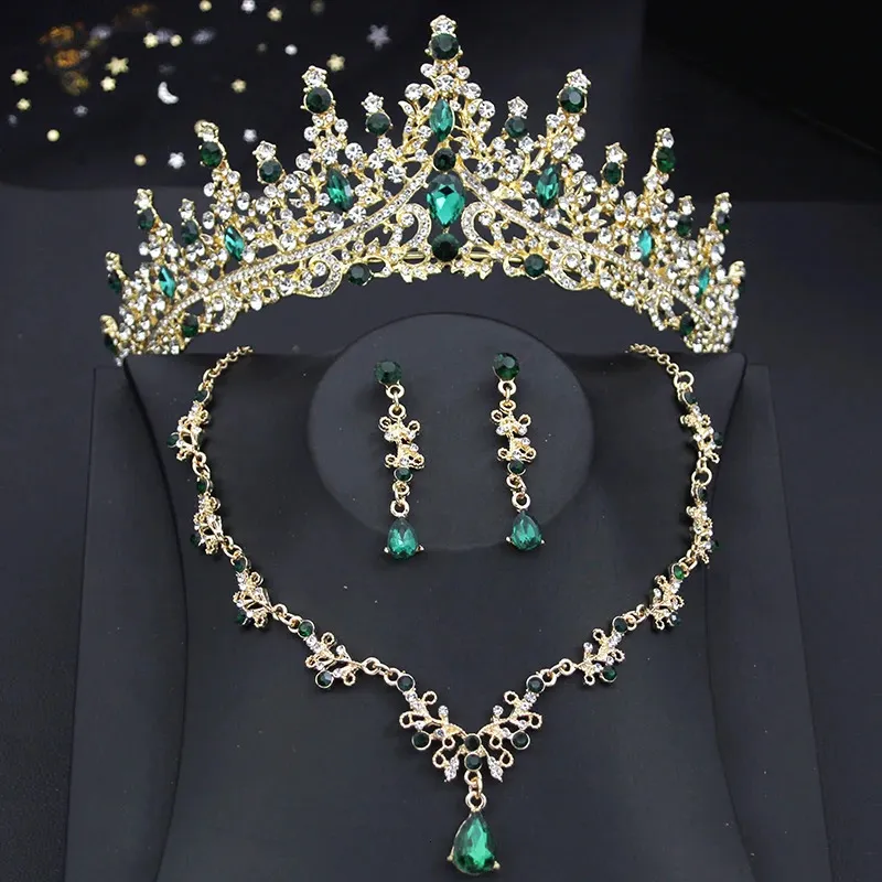 Princess Pink set Women Bridal Crown for Wedding Dress Necklace Dangle Earrings Sets Bride Tiaras Set Jewelry 240315_voghion.com