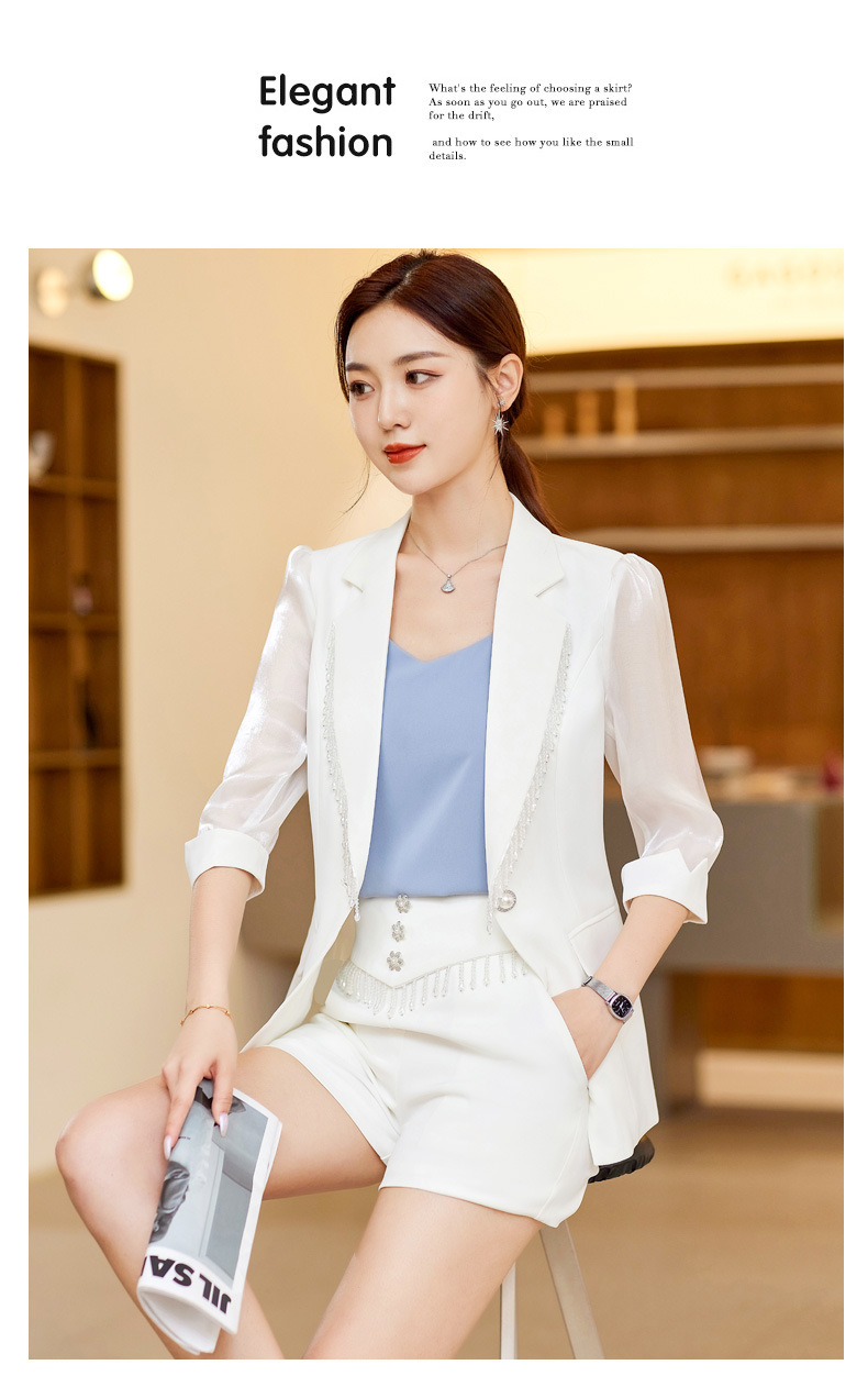 Women's suit jacket high waist shorts suit thin style fashionable and stylish casual three-quarter sleeve suit professional wear two-piece suit_voghion.com