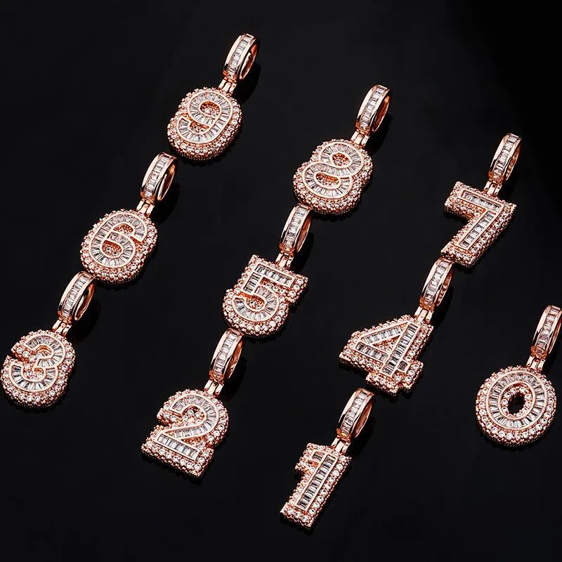 Gold Plated Iced Out CZ Square Cubic Zirconia Custom Sports Number Pendant Chain Necklace DIY Bling Diamond Hip Hop_voghion.com