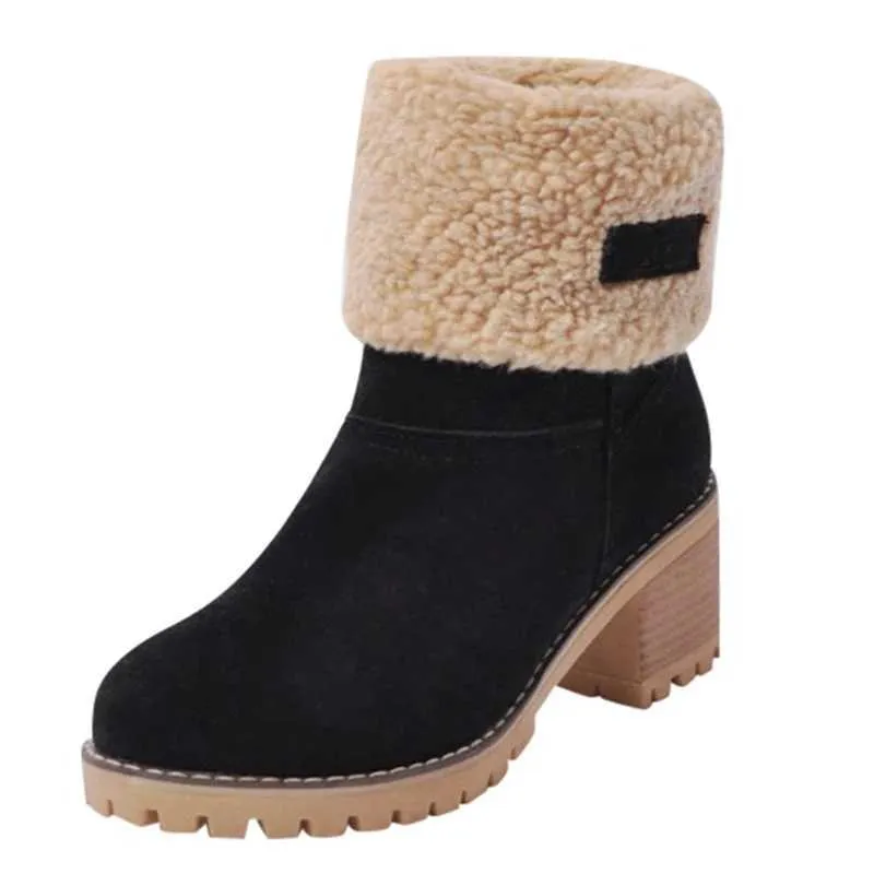 Casual Female Winter Fur Snow Warm Plush Womens Shoes Square High Heel Ankle Boots Black Botas De Mujer J241130_voghion.com