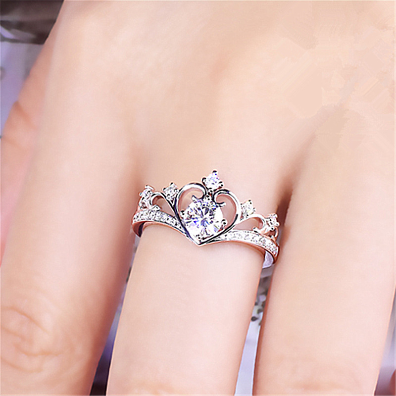 Herz für Frauen Platiniert 1 Karat Prinzessin Krone Süßes Set Diamant Ring_voghion.com