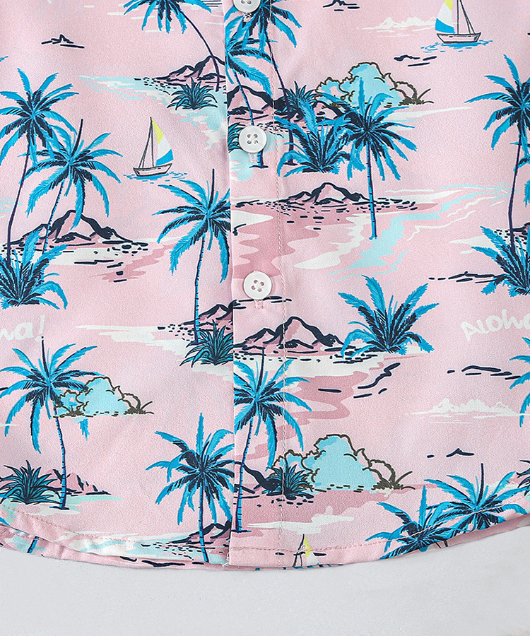 Mother&Kids Boys short-sleeved shirt Children's summer beach wind Beach holiday coconut print casual top trend_voghion.com