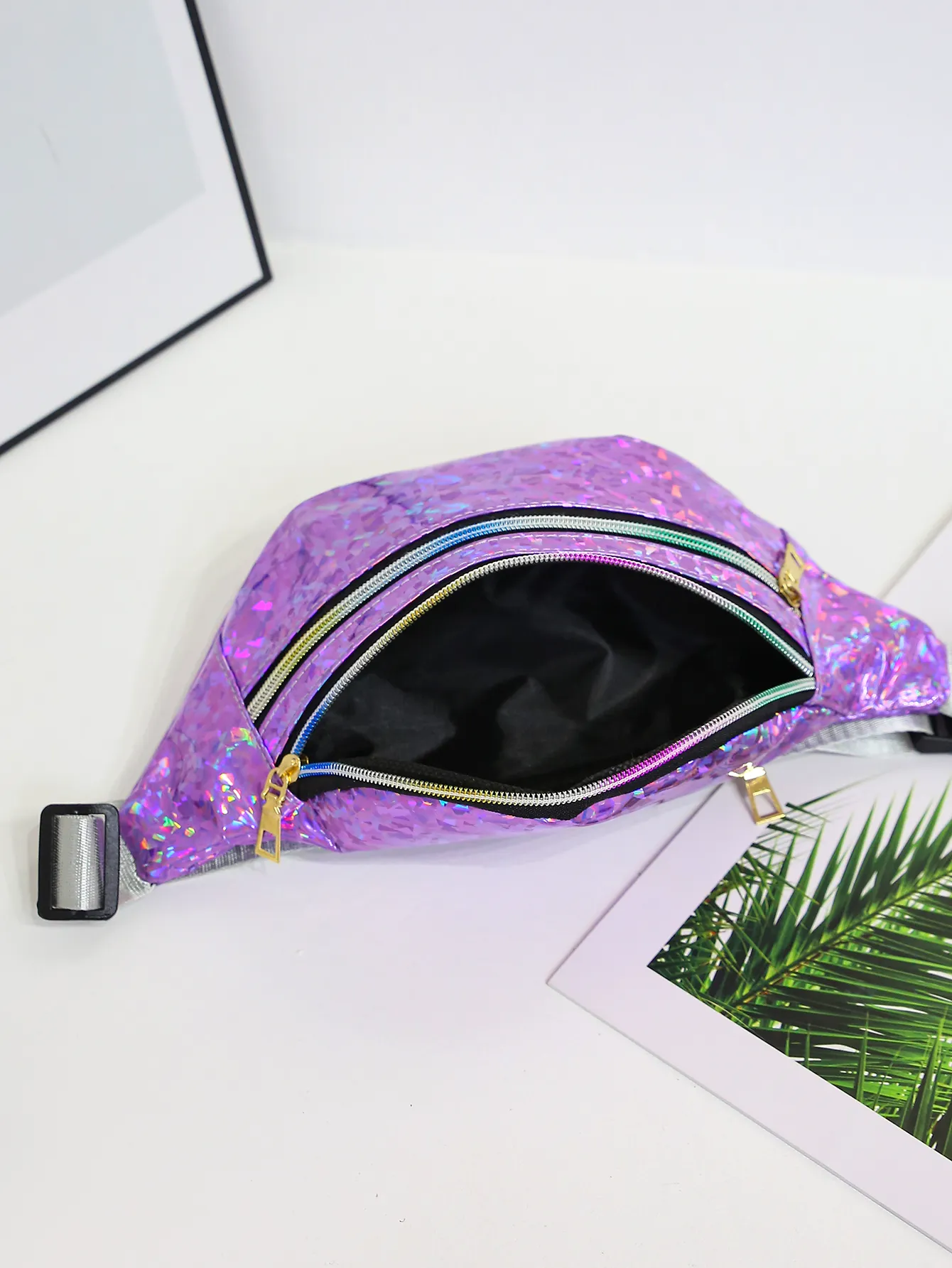 Holografische Taschen Damen Sier Fanny Pack Damengürtel Schwarz Geometrische Taillentaschen Laser Brust Telefontasche Bauchtasche_voghion.com