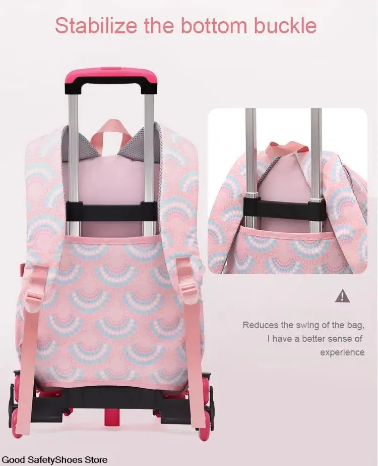 Borse a rotelle per ragazze Zaino Zaini impermeabili per bambini con ruote Trolley per scuola media Zaino Lage 240314_voghion.com