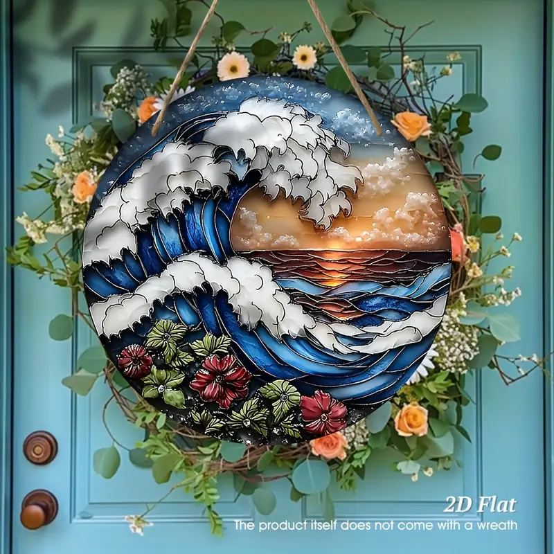 7.9in Ocean Wave Wooden Wall Art - Sunset & Floral Laser-Cut Design For Living Room & Office - Nautical Christmas/Birthday Gift_voghion.com