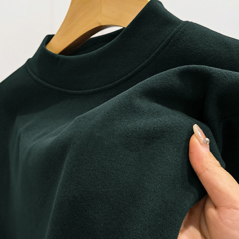Men’s Clothing Velvet Half High Collar Men’s Long Sleeved T Shirt Warm Bottoming Shirt Plus Velvet Thickened Inner Wear Autumn Clothes Trend