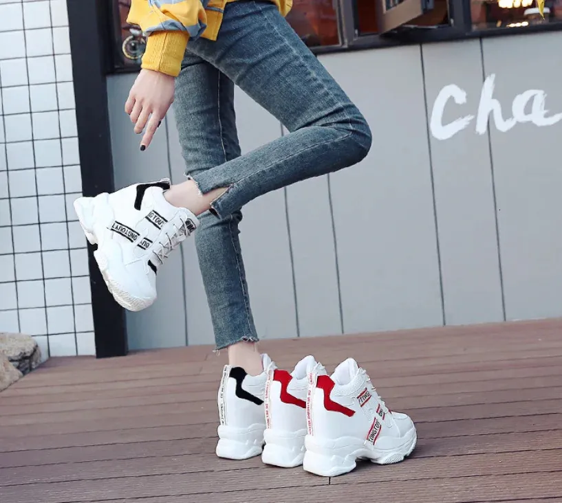 Heiße Verkäufe Trendy Schuhe High Top Sneakers Frauen Plattform Stiefeletten Korb Femme Chaussures Femmes Höhe Erhöhen_voghion.com