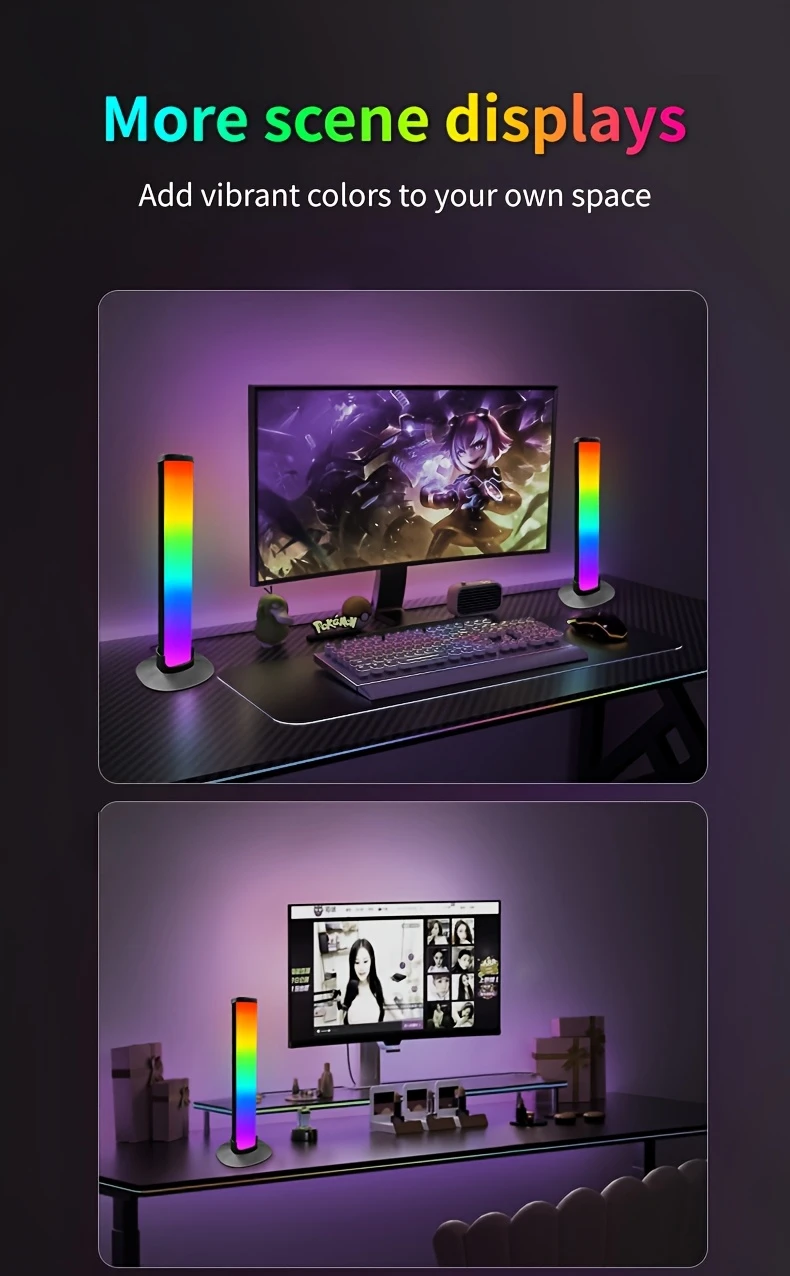 1 Pair RGB Rhythm Lig,180° Smart Bars,Gaming LED Ligs,16 Million DIY Color Adjustments,Remote Control,USB Pickup_voghion.com