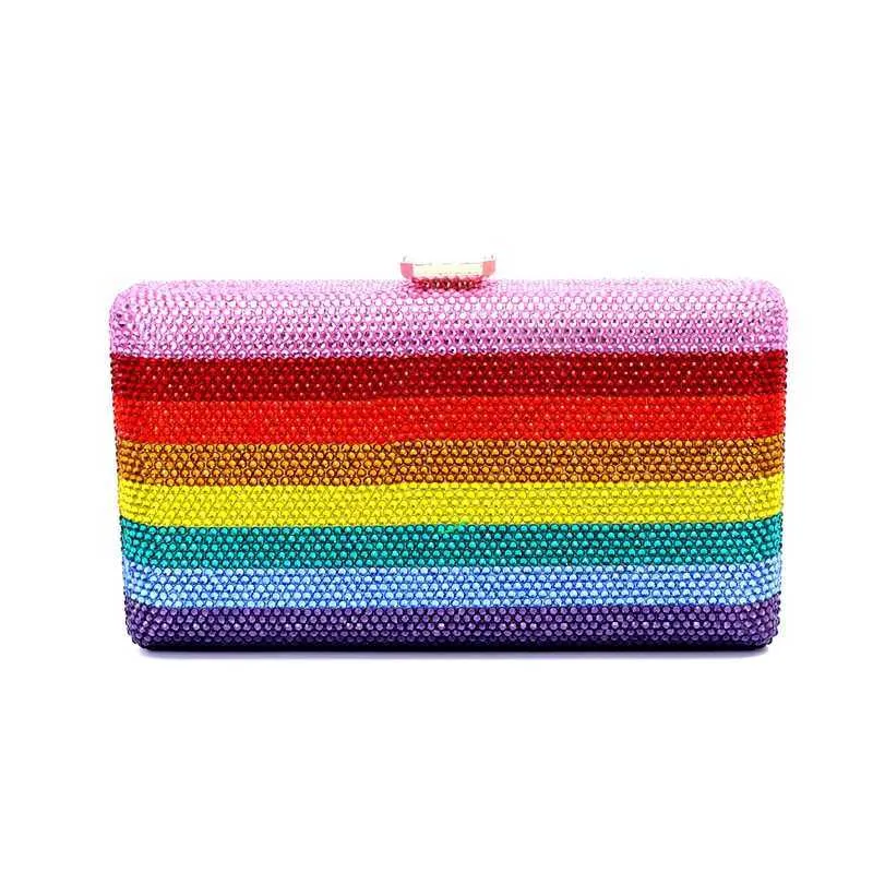 Neuestes Design Damen Rhie Handtasche Hochzeitsbankett Geschenk Kristall mehrfarbig gestreift Regenbogen Dia Abendessen Tasche Y241019_voghion.com
