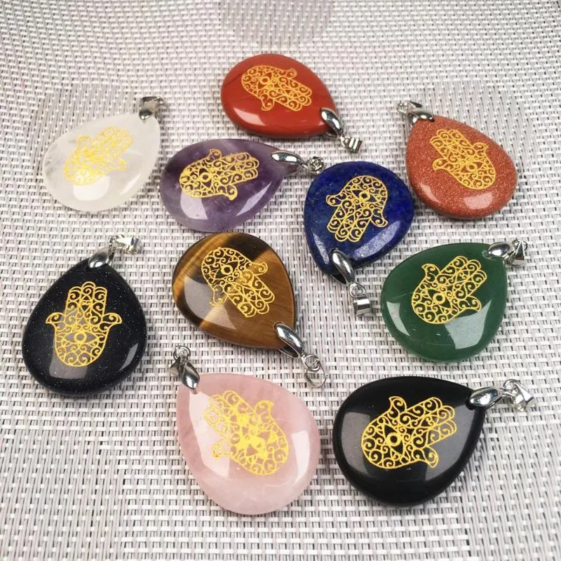 Collane con ciondolo in pietra naturale, cristallo, agate, ciondoli, amuleti Reiki, pendenti a forma di goccia d'acqua per la creazione di gioielli fai da te_voghion.com