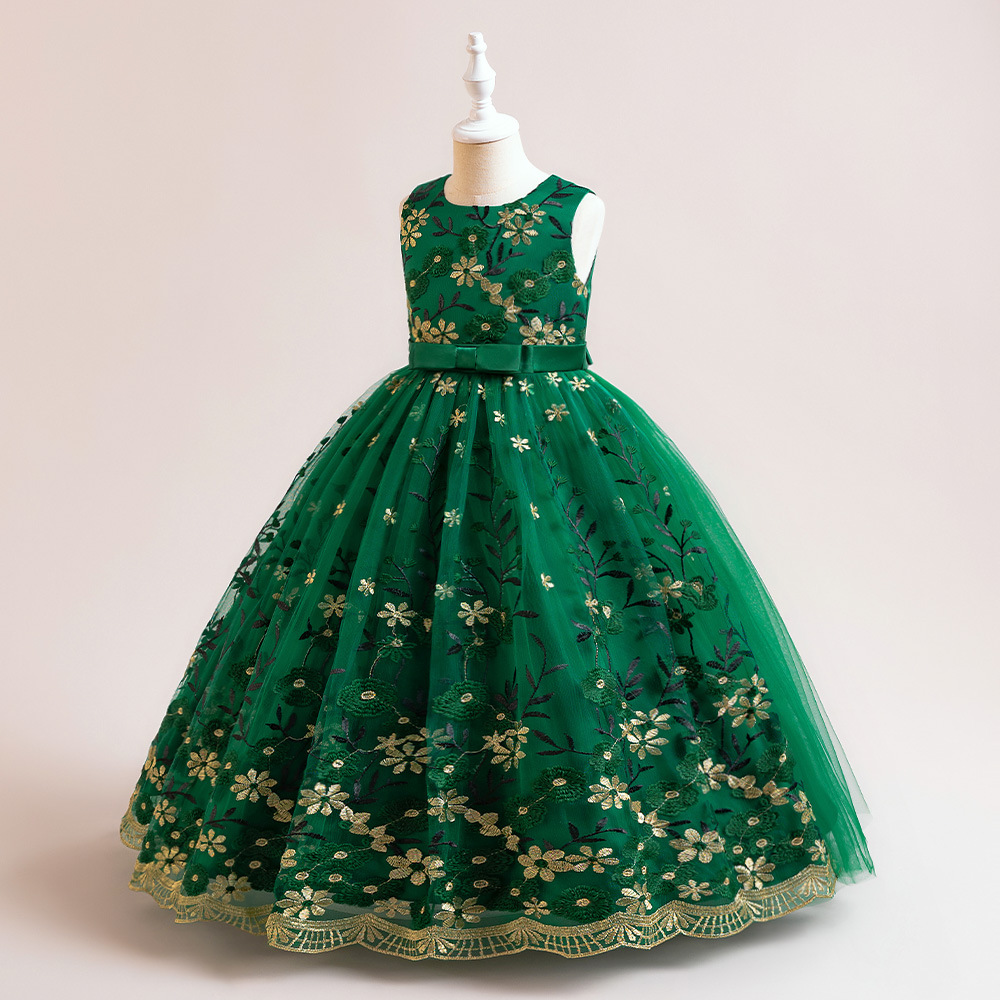 Kinderkleidung neues Mädchenkleid Prinzessinnenkleid mittlerer und großer Kinder besticktes Netzkleid Kinderferienleistungskostüme_voghion.com