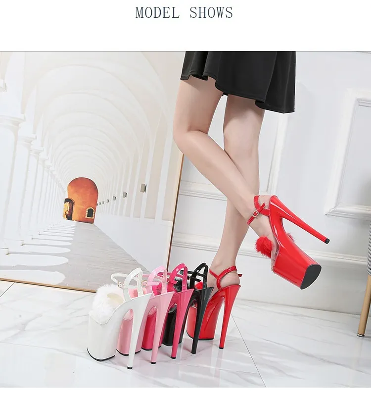 Walking Show Artefakt Modell High Heels 17cm 20CM Pelz Frau Sandalen PU Sommer Sexy Plattform Nachtclub Party Hochzeit Schuhe_voghion.com