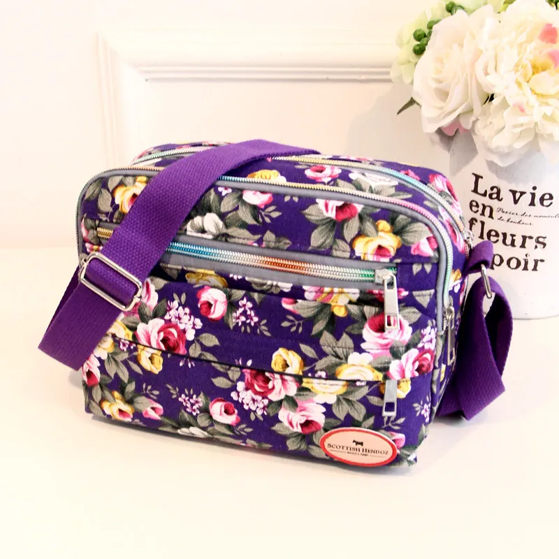 Sacs à main à poches multiples pour femmes, sacoches en toile à bandoulière avec fermeture éclair et imprimé, sac à bandoulière vintage_voghion.com