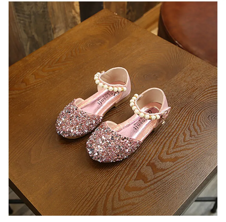 Girl Princess Sequins Pearl Sier Gold Pink Summer Spring Girls Sandals Cover Toe Toddler Fashion Party Dance Cutefeet_voghion.com