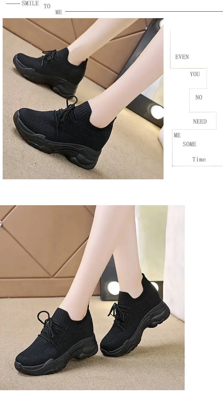 Scarpe da ginnastica casual con plateau in rete traspirante con tacco nascosto, bianche, da donna, nuove, con fondo spesso e rotondo_voghion.com