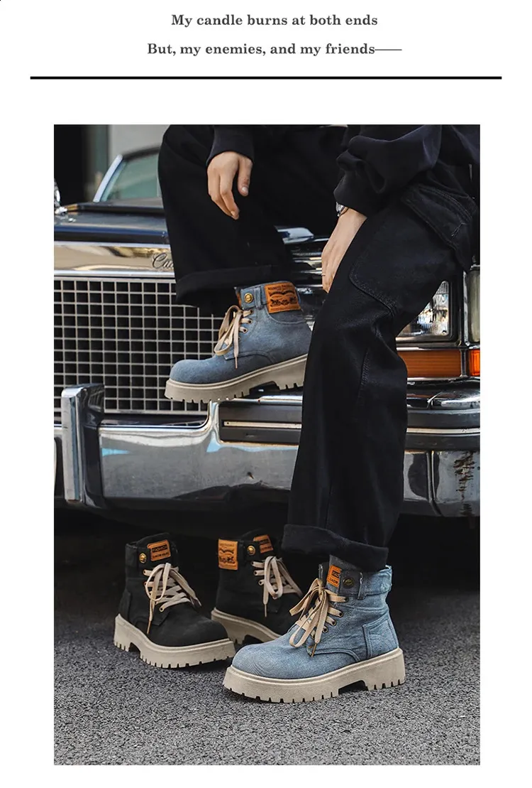 Botas de cowboy masculinas de alta qualidade, estilo britânico, com cadarço, bico redondo, cano curto, para uso casual ao ar livre (código 240930)._voghion.com
