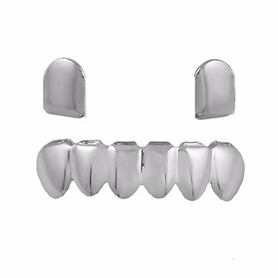 Real Gold Grillz Dental Mouth Fang Grills Braces Plain Punk Hiphop Up 2 Bottom 6 Teeth Tooth Cap Cosplay Costume_voghion.com
