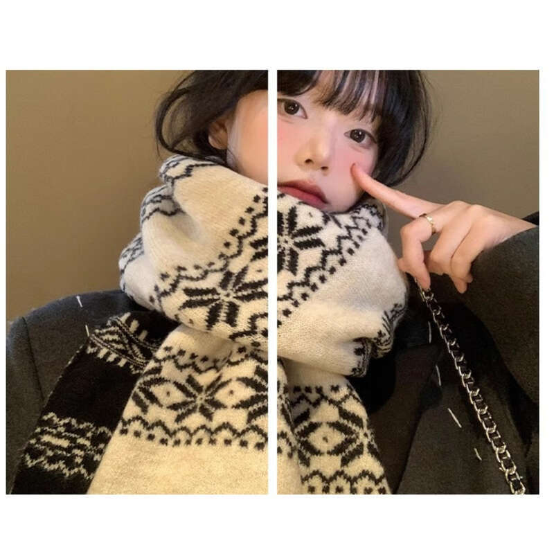 24 Jahre neuer doppelseitiger Herbst- und Winterschal mit Schneeflocke für Damen in koreanischer Version der Atmosphäre, verdickter warmer High-End-Strickschal_voghion.com