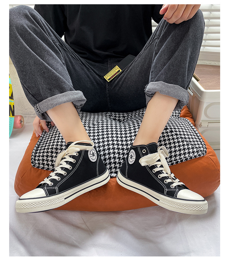 High top men's classic spring canvas student Korean vulcanized round toe casual board shoes, cloth shoes_voghion.com