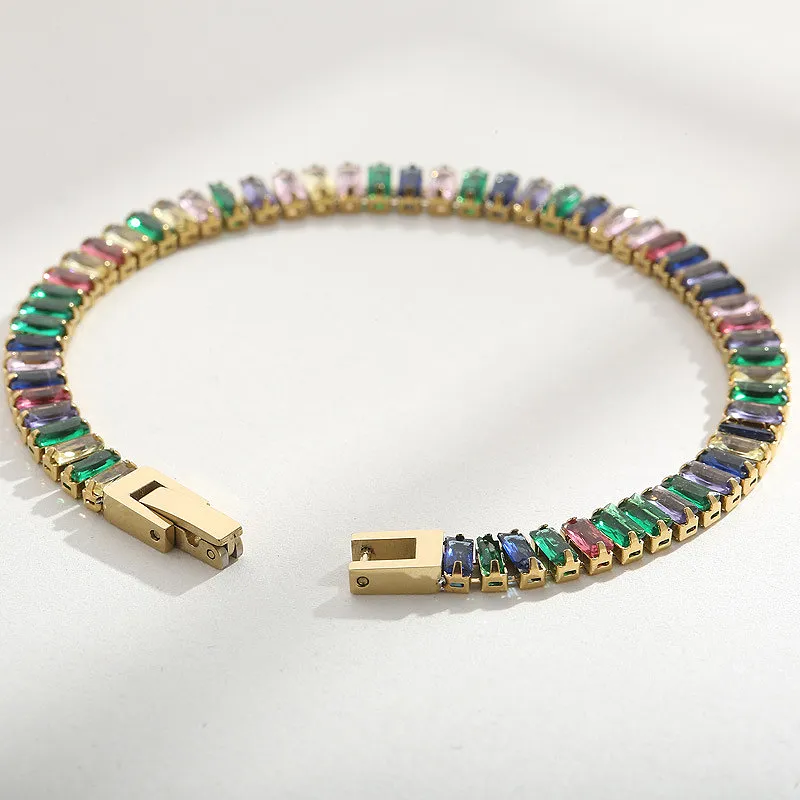 Exquisite Zircon Link Bracelet In Gold Stainless Steel Finish_voghion.com