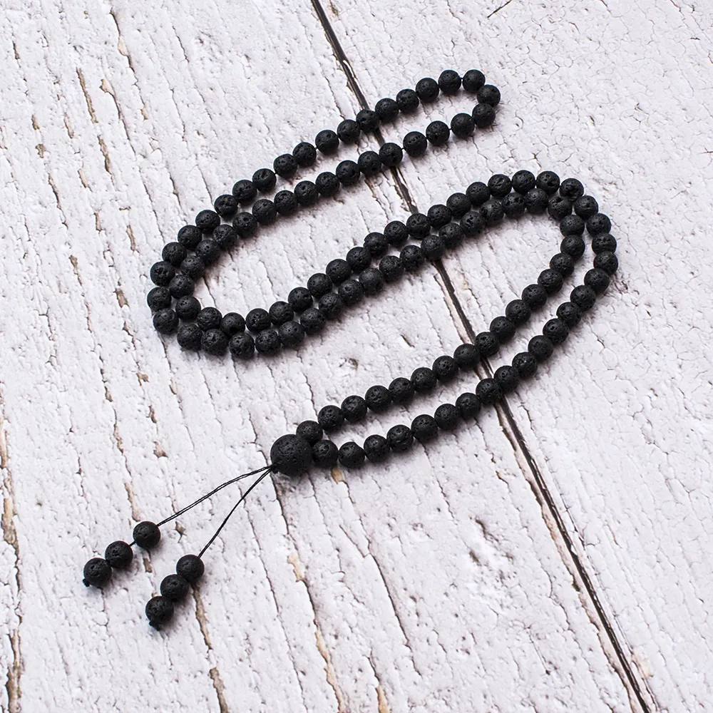 6 mm-es fekete lávakő karkötő nyaklánc 108 gyöngyös mala karkötők medál divatos jóga karkötők rózsafüzér buddhista_voghion.com