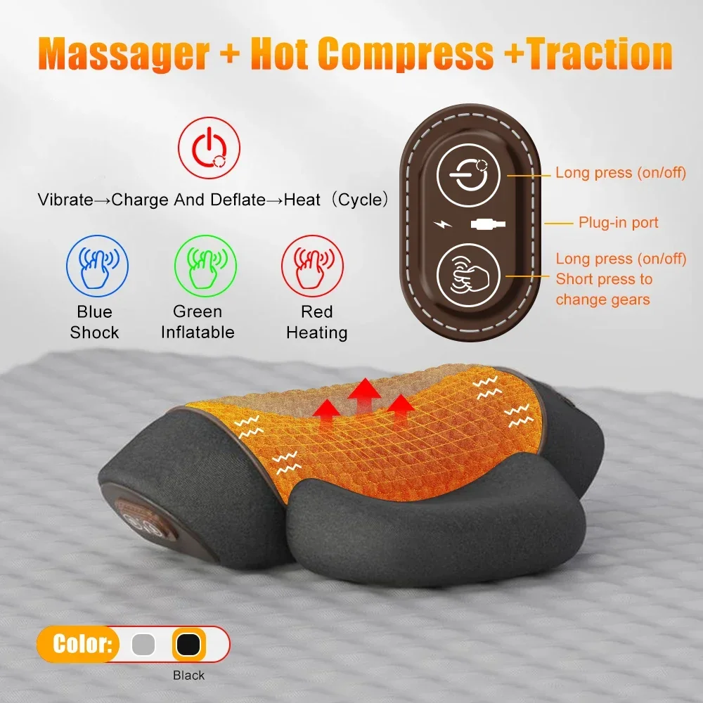 Electric Neck Massager With Heat And Vibration For Cervical Pain_voghion.com