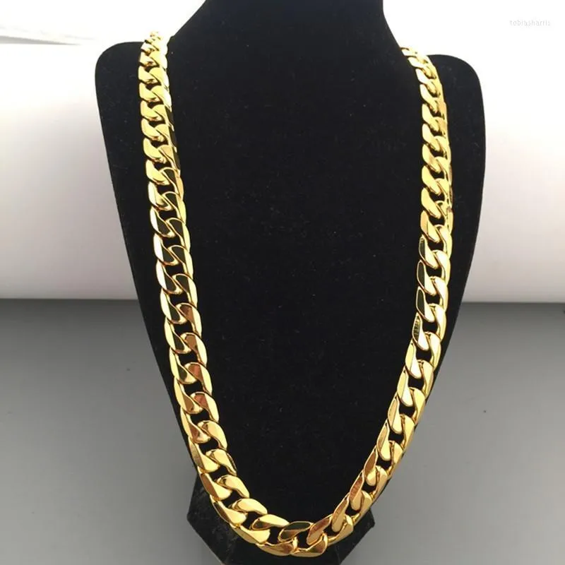 Chaîne pour homme et garçon de 12 mm d'épaisseur, collier en or jaune rempli de strass, bijoux en gros, chaînes cadeaux Hip Hop_voghion.com