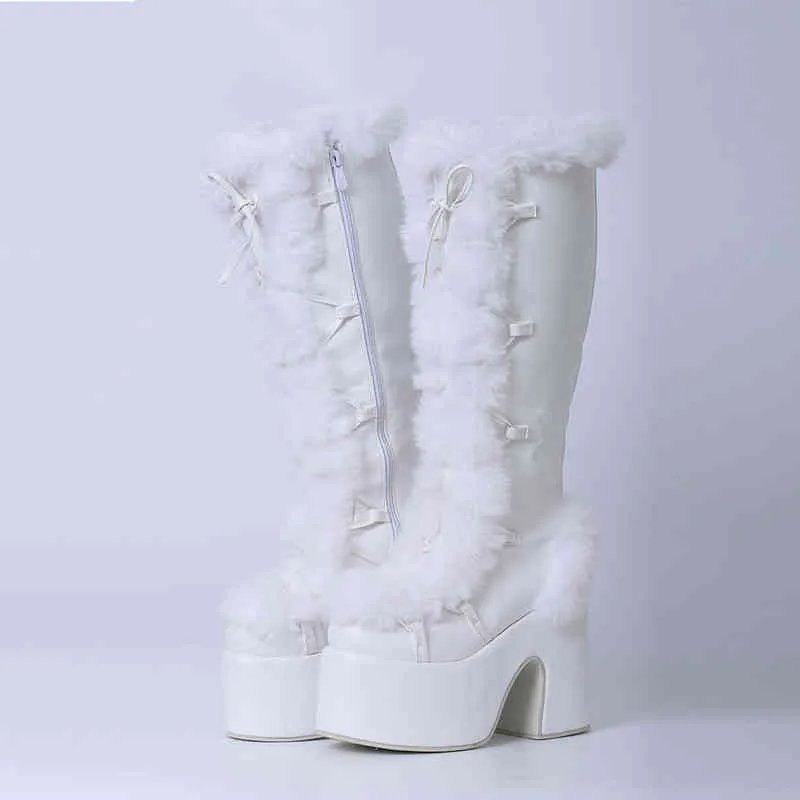 Lapolaka 2022 Fashion Waterproof Platform Heel Knee High Boots Lace Keep Warm The Winter Goth Punk Women Shoes T220915_voghion.com