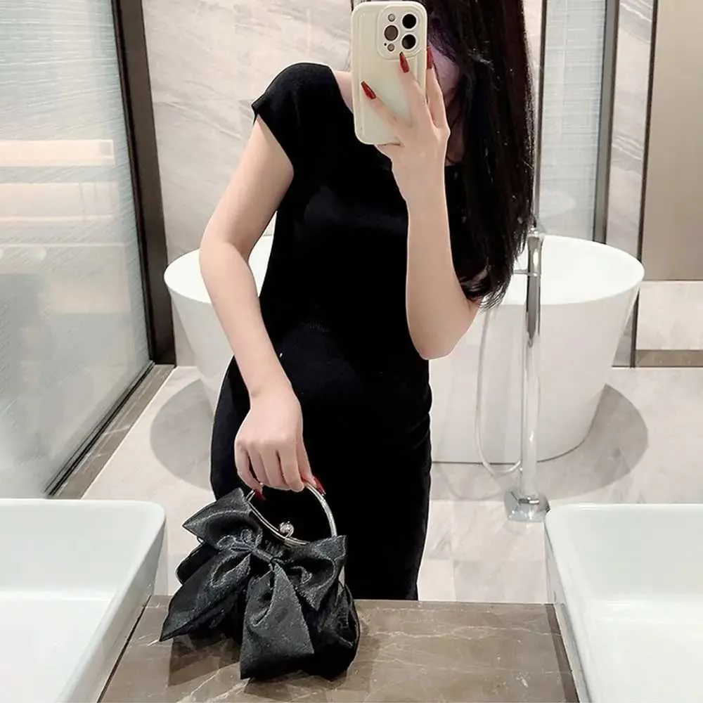 Gyllene siden rosett kväll elegant och trendig bankett clutch kedja axelväska plånbok för kvinnor festväska_voghion.com