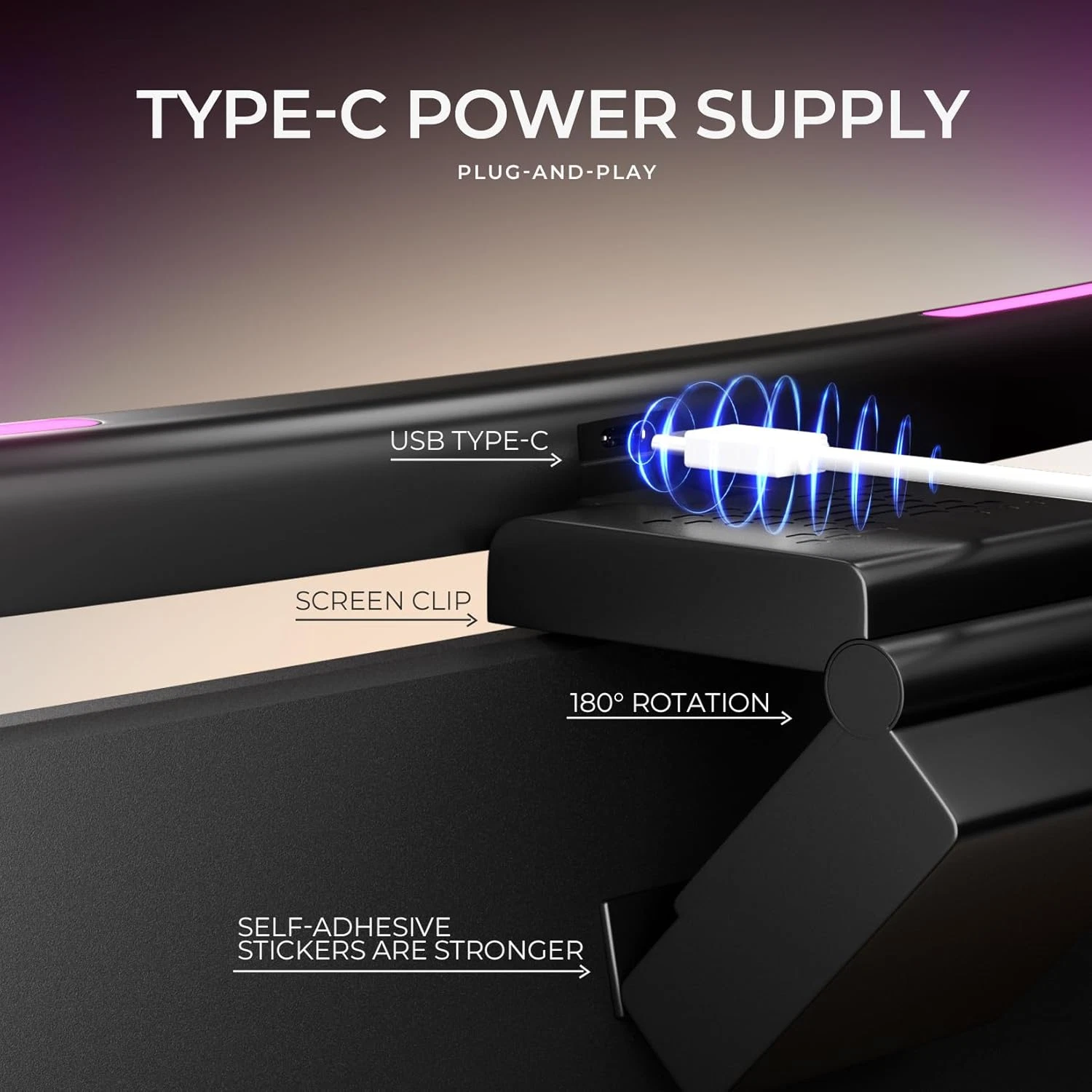 Barre lumineuse incurvée pour écran d'ordinateur, rétroéclairage RGB, lampe pour écran d'ordinateur pour le confort des yeux, double_voghion.com