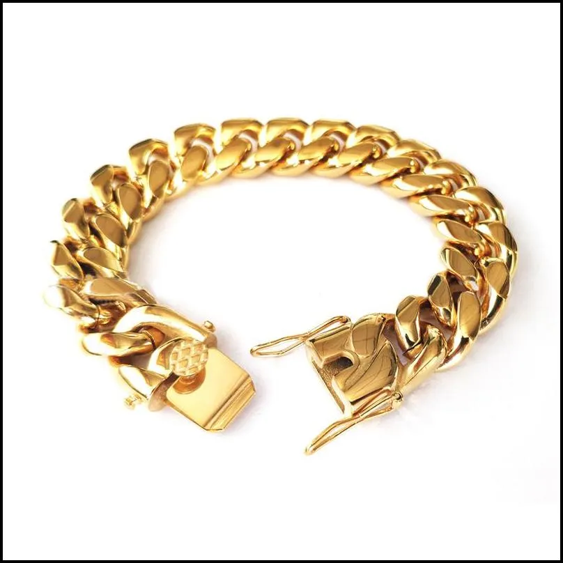 Chains Men Cuban Chain Necklace Stainless Steel Jewelry High Polished Hip Hop Curb Link Double Safety Clasps Stamped_voghion.com