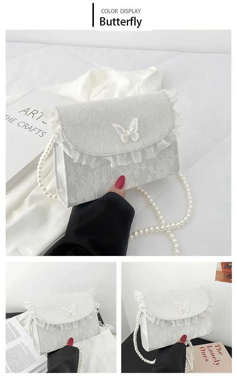 Borsa a tracolla in pizzo con cinturino in perle, elegante e semplice, con tracolla, in PU, sotto le ascelle, 2023, estate, bianca, Ba241212_voghion.com