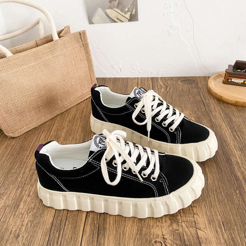 Canvas Platform Sneakers For Women Chunky Vulcanized Shoes_voghion.com