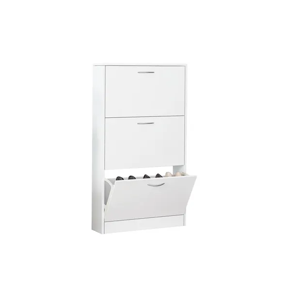 Shoe Cabinet For Entryway; White Narrow Shoe Storage Cabinet Flip Down Shoe Rack Wood 3 Tier Shoe Organizer For Home And Apartment_voghion.com