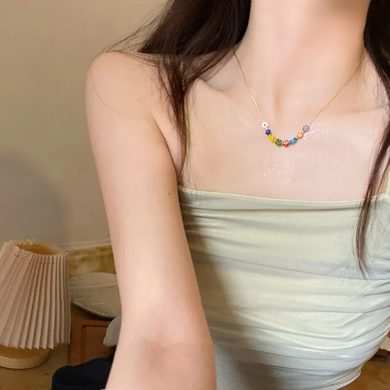 Colliers pendentifs Temerament Vintage Glaze Flower Short Ras du cou Fille Sweet Cool Collier Y2k Bijoux pour femmes Fête_voghion.com