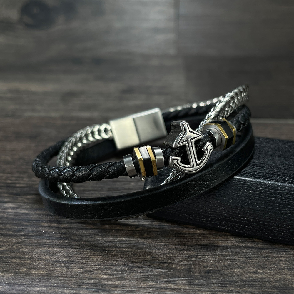 Boot Anker Lederarmband Accessoire Edelstahl Armband Herren_voghion.com