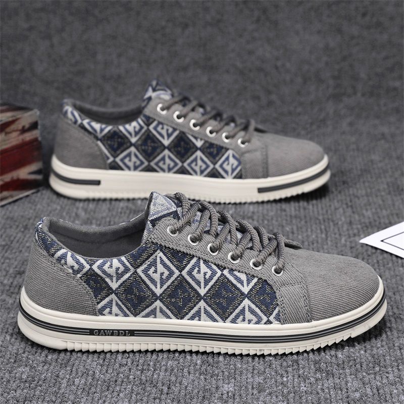 Men's Breathable Canvas Trainers Casual Lightweight Low Top Shoes_voghion.com