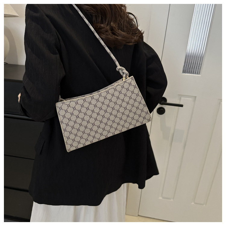 Borsa a tracolla singola con texture, da usare sotto le ascelle, 2024, nuova borsa a tracolla stampata, alla moda e alla moda, piccola borsa quadrata per i pendolari_voghion.com