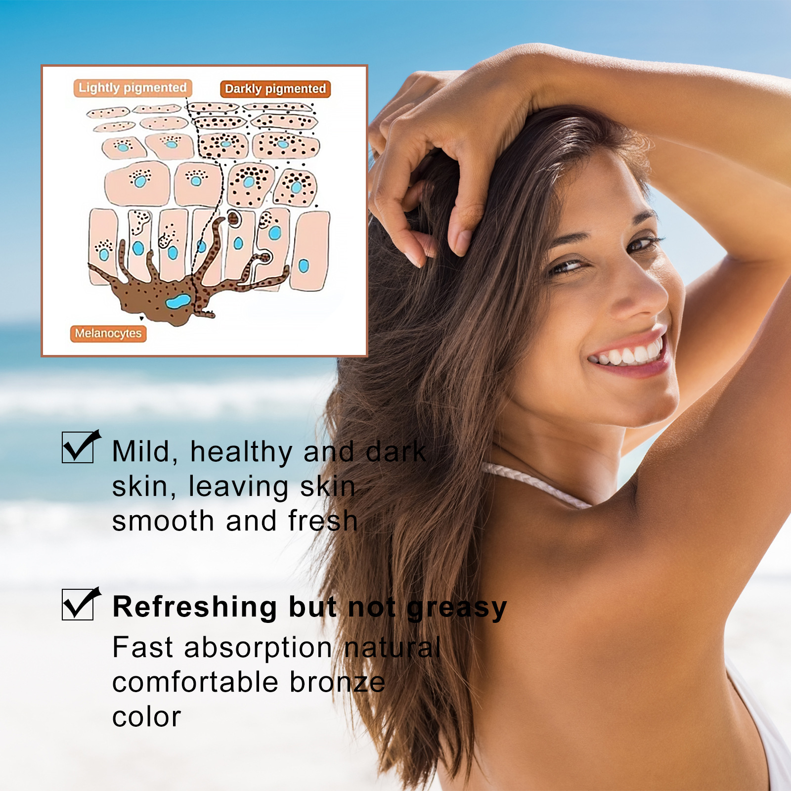Crema Jaysuing para tomar el sol en la playa, sin sol, hidratante para la piel de bronce antiguo y leche ennegrecida_voghion.com